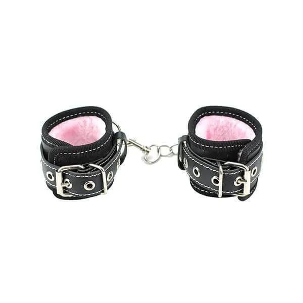 sorte manchetter fra safeword med pink plys